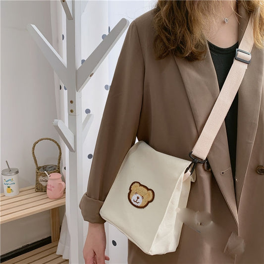 Casual Cute Bear Messenger Bag Girl Canvas Shoulder Bag Women Fashion