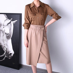 Minimalist Women Leather Skirts Feminine Japanese Harajuku Elastic Waist