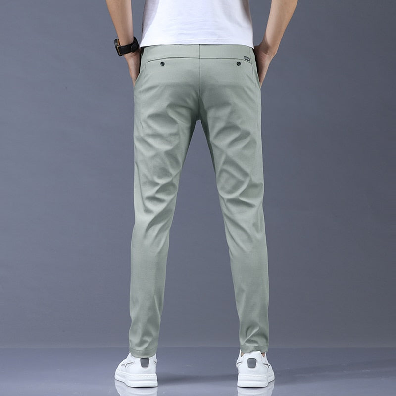 Spring Summer Pants Mens Stretch Korean Casual Slim Fit Elastic Waist