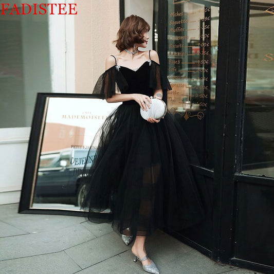 Black V-neck Evening Dress Prom Party Robe De Soiree Longue Formal Dress