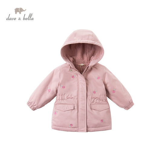Winter Baby Girls Fashion floral embroidery padded hooded