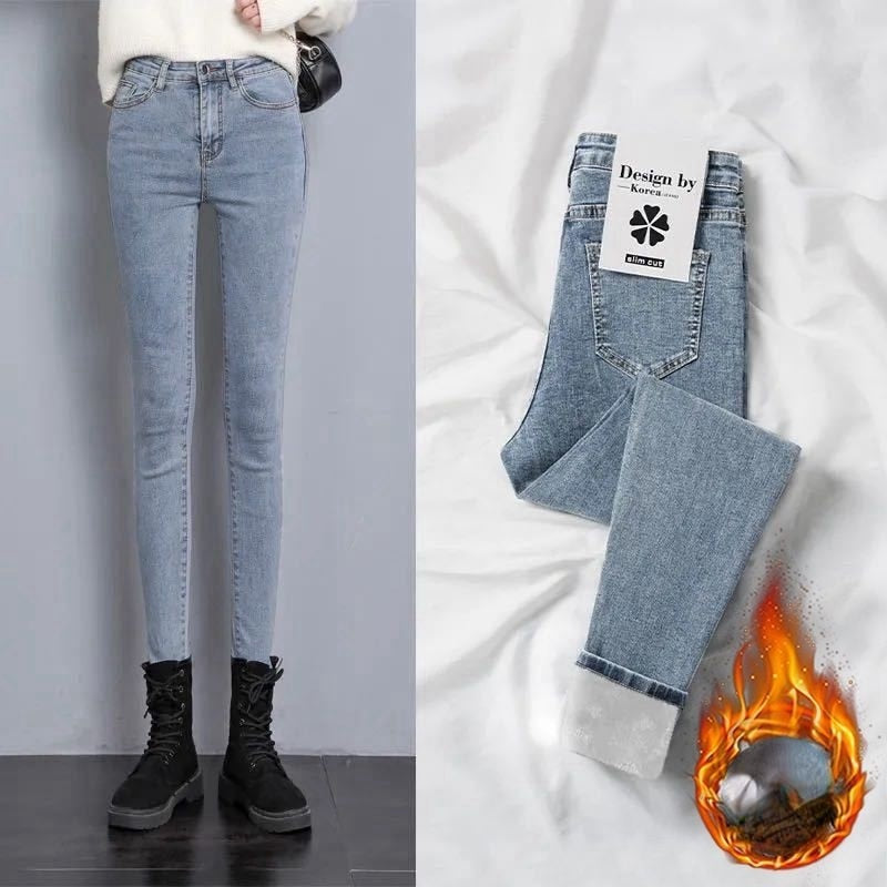 Winter Thick Velvet Women jeans High Waist Skinny Jeans Simple