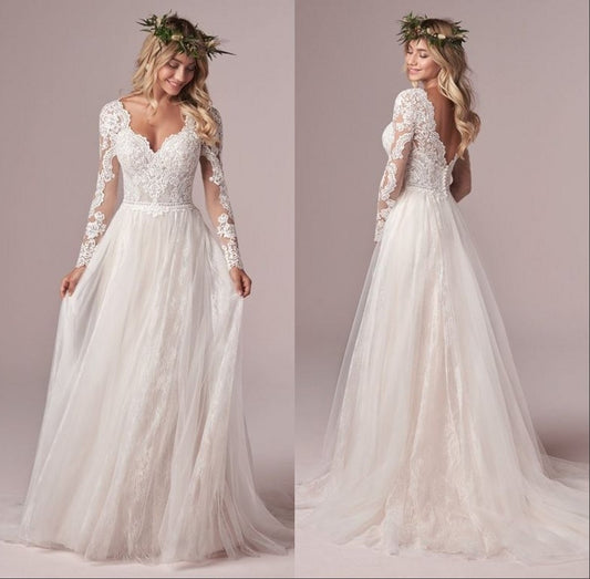 White Bridesmaid Dresses: A Line Long Sleeve Bridal Dresses Wedding Dress