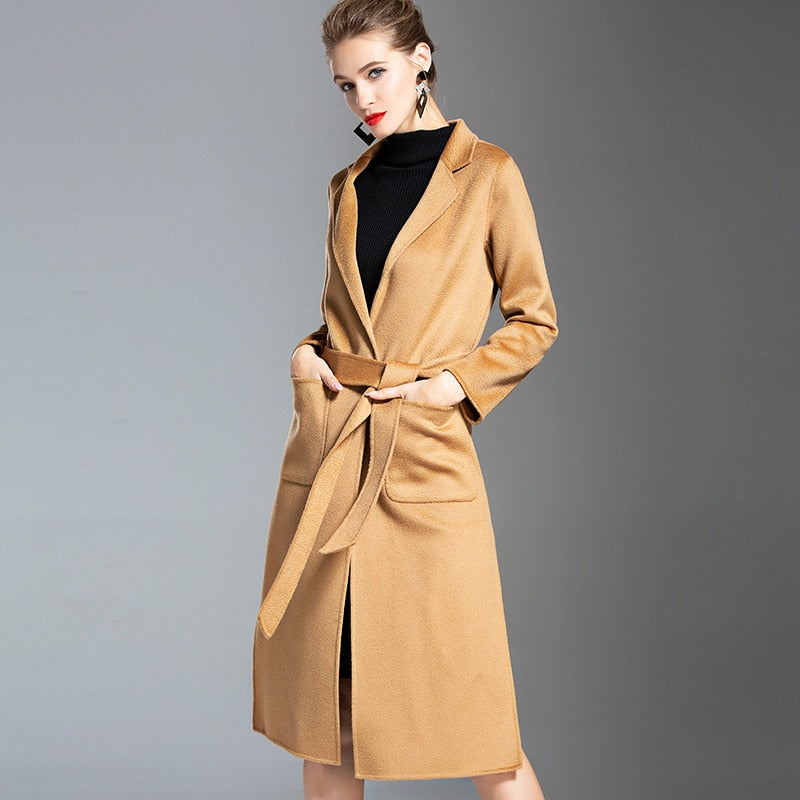 European and American water wave cashmere coat women medium