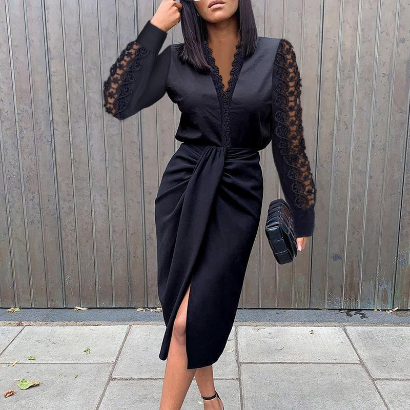 Women Hollow Out Short Sleeve Party Dress Women Elegant O Neck Folds