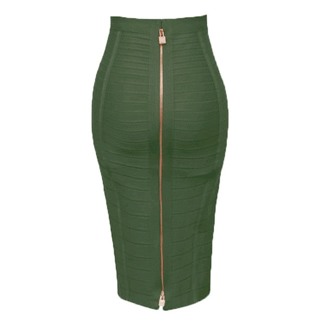 High Quality Black Red Blue Orange Zipper Bodycon Rayon Bandage Skirt Day Party