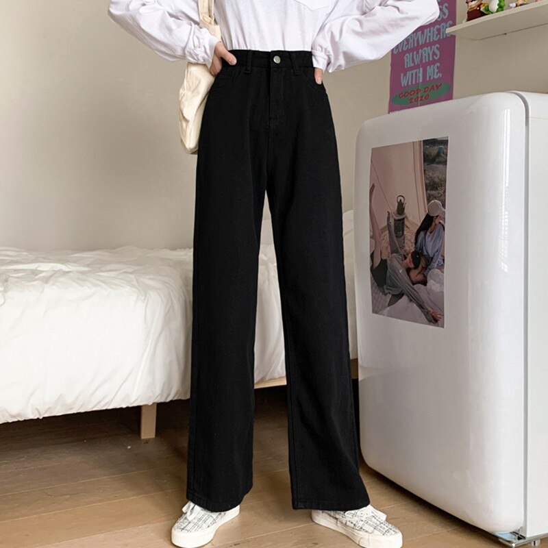 Women White Casual Jeans Autumn Korean Style All-match Loose High Waist