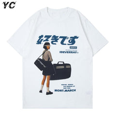 Hip Hop Streetwear Harajuku T Shirt Girl Japanese Kanji Print Tshirt