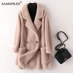 Real Fur Coat High Quality Australian Womens Wool Coats Thick Warm Elegant