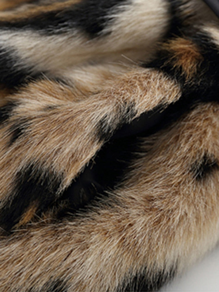 Lautaro Winter Long Leopard Print Warm Fluffy Faux Fur Trench Coat