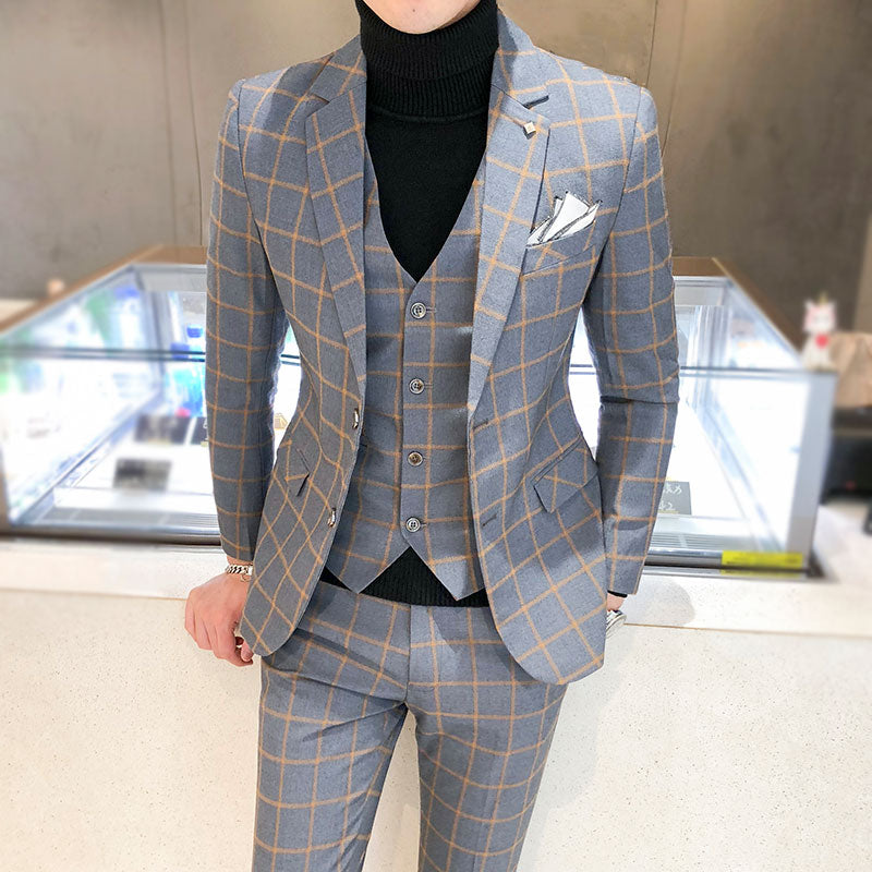 Tuxedo for Mens: Men Dress Blazers Pants Vest 3 Piece Set Male Wedding Autumn