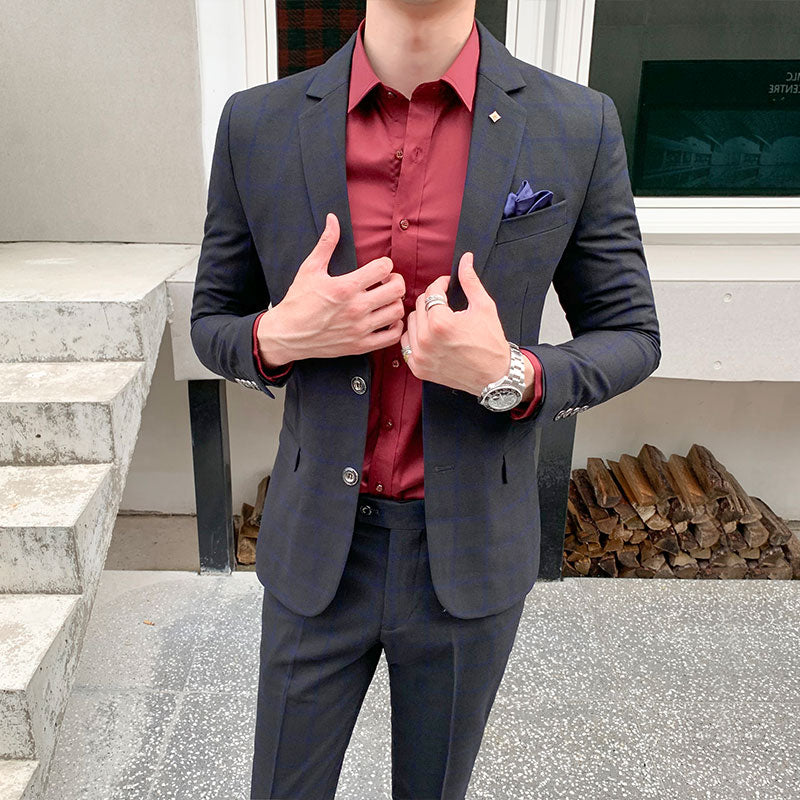 Tuxedo for Mens: Men Dress Blazers Pants Vest 3 Piece Set Male Wedding Autumn