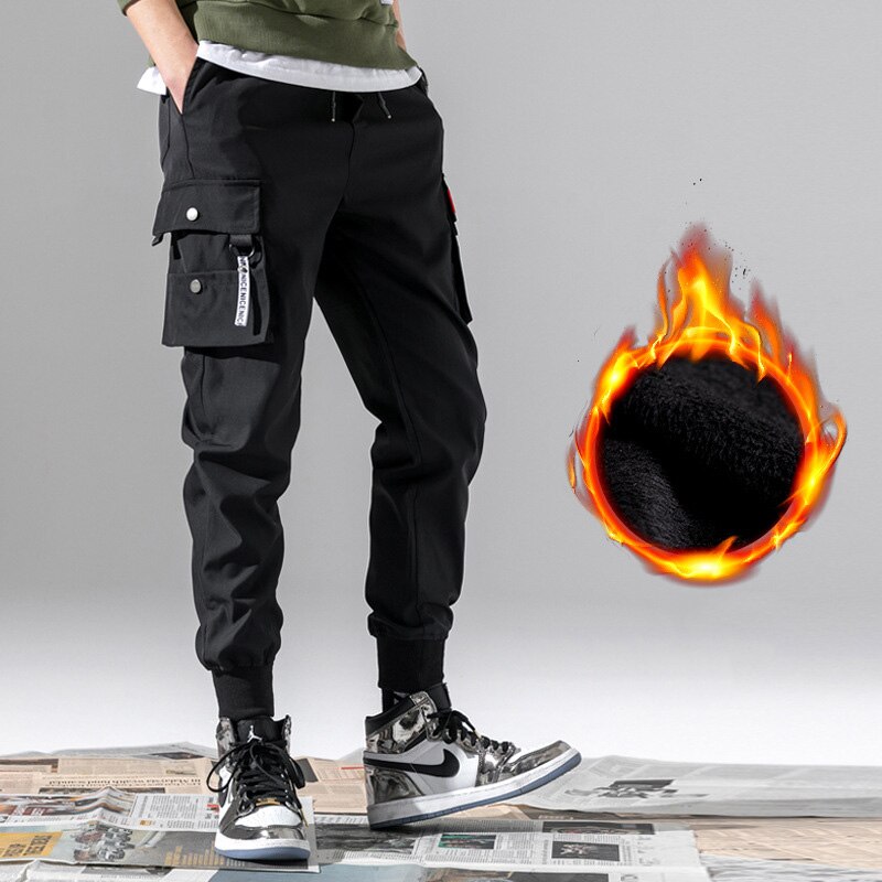 Winter Men Plus Velvet Cargo Pants Multi-pocket Harem Pants Joggers Men
