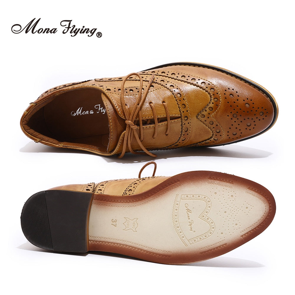Mona Flying Women Genuine Leather Oxfords Shoes Handmade Leisure