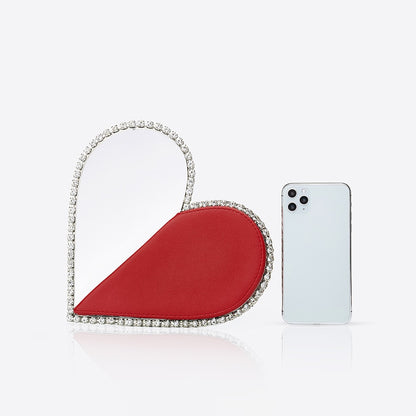Diamond Red Heart Evening Clutch Bags Women Designer Chic Rhinestone Acrylic