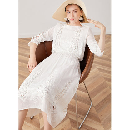 TEELYNN silk cotton lace dress white floral Embroidery party dresses