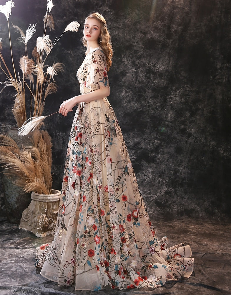 Homecoming Dresses: Evening Dresses Long Dress Colorful Tulle Short Sleeve