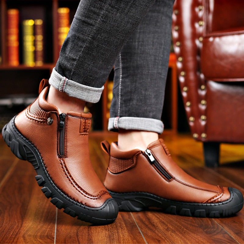 Men Winter Snow Boots Waterproof Leather Sneakers Super Warm Men