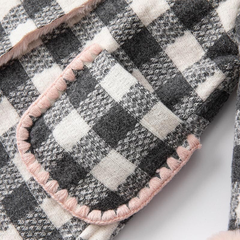 Winter Baby Girl Fashion Bow Plaid Pockets Coat Children Girls