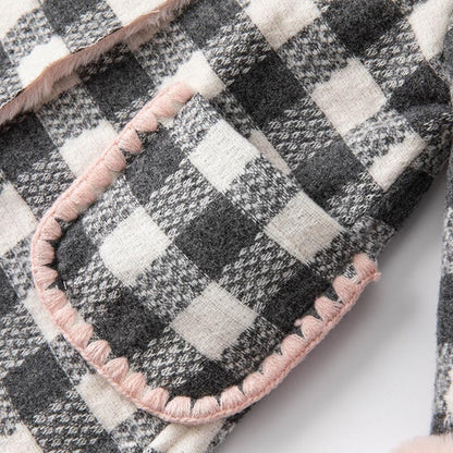 Winter Baby Girl Fashion Bow Plaid Pockets Coat Children Girls