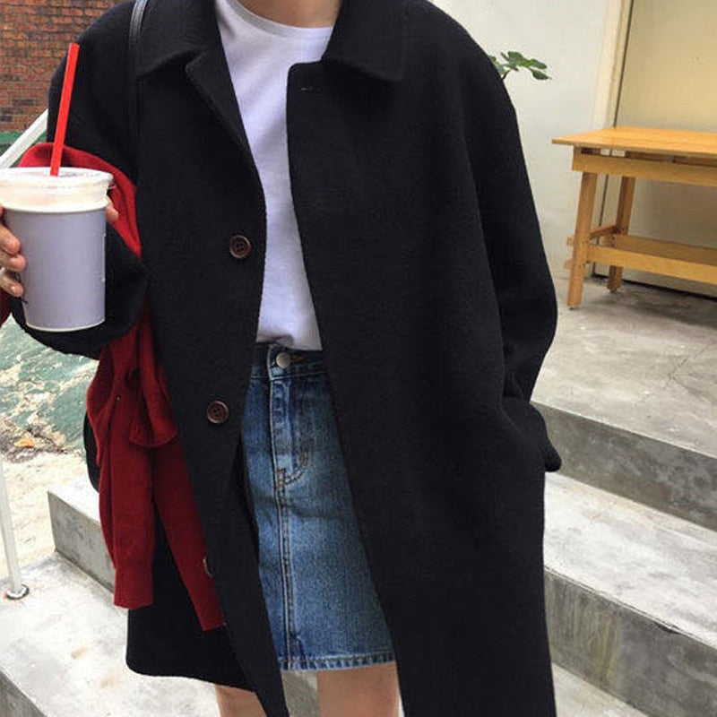 Autumn Women Faux Wool Coat Long Sleeve Single Breasted Fashion