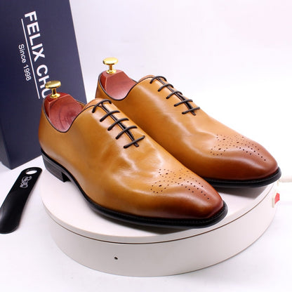 Luxury Brand Mens Oxford Shoes Genuine Leather Classic Whole Cut Lace Up