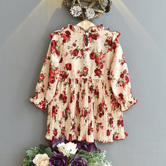 Girls Chiffon Floral Dress Autumn Spring Children Clothing European