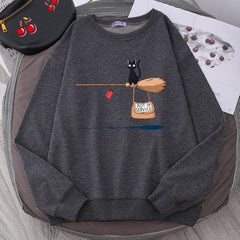 Cute Cat Not In Service Print Hoodies Women Casual Crewneck Sportswear