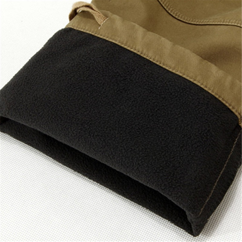 Winter Fleece Warm Tactical Pants Zip Cotton Trousers Loose Army Green