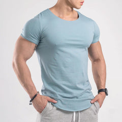 Gym T-shirt Men Fitness Workout Cotton Shirt Male Bodybuilding Running