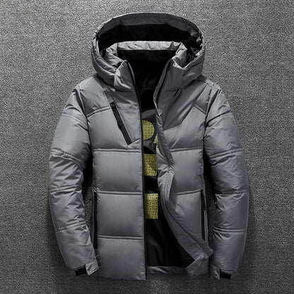 White Down Jacket Men Winter Warm Solid Color Hooded Down Coats