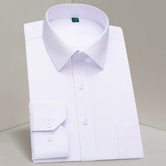 Breast Pocket White Formal Shirt Mens for Business Solid  Social Dress Men