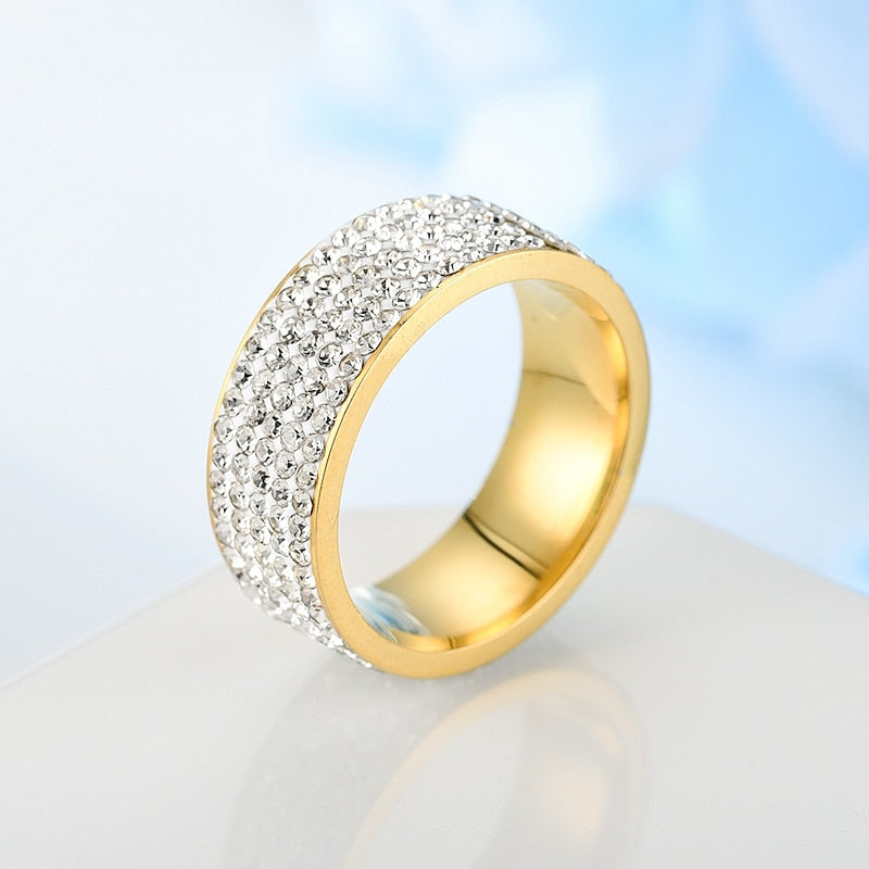 Hip Hop Iced Out CZ Bling Men Ring Black/Gold/Silver Color Stainless Steel