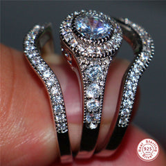 Luxury Round Cut AAA Zircon Crystal Rings For Women 925 Sterling