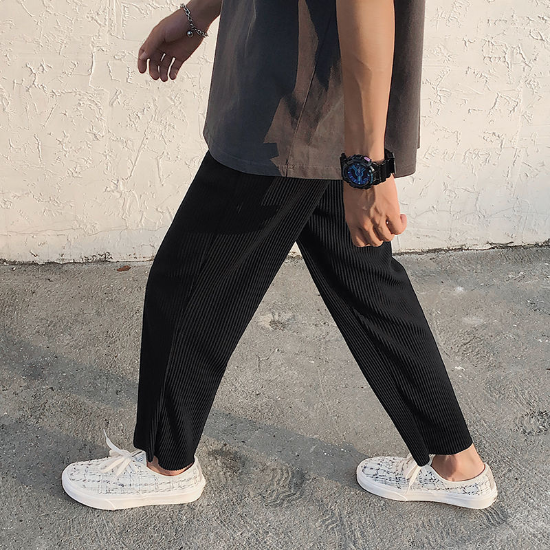Pleated Straight Pants Men Fashion Elastic Waist Casual Pants Men
