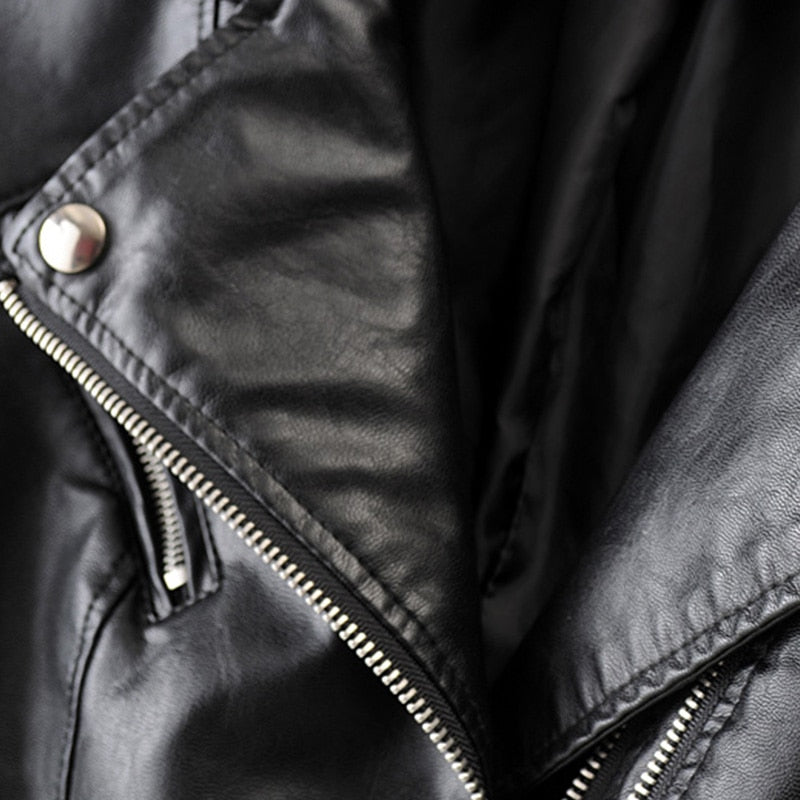 Fitaylor Women Motorcycle Faux Leather Jackets Ladies Streetwear Black Coat