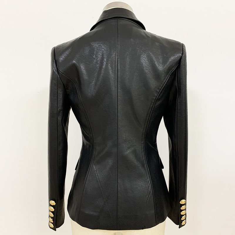 Winter Designer Blazer Jacket Women Lion Metal Buttons Double Breasted