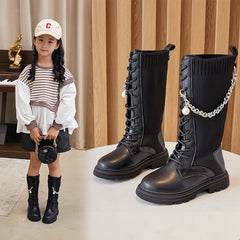 Children knitted elastic boots girls boots autumn and winter high boots