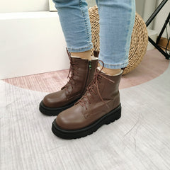 Women Motorcycle Boots Winter Warm Plus Plush Round Toe