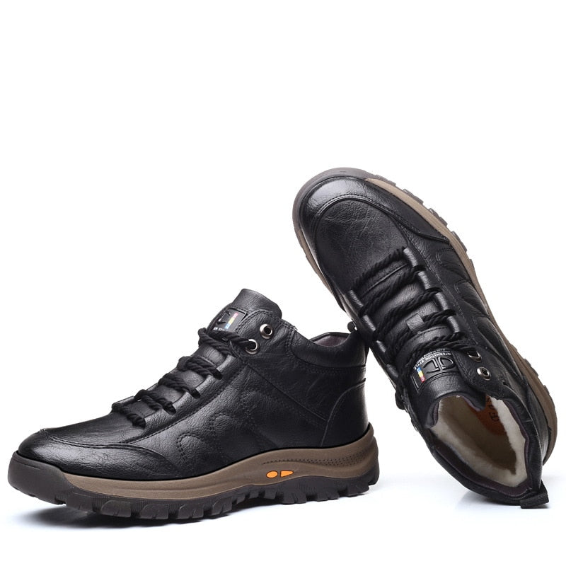 Men Leather Boots Wool Fur Thick Composite Sole Winter Shoes Men