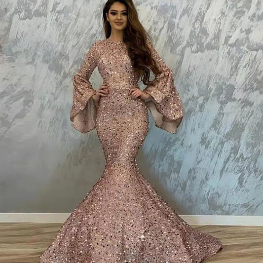 Evening wear Dresses: Mermaid Cocktail Dresses Flare Full Sleeves Prom Evening