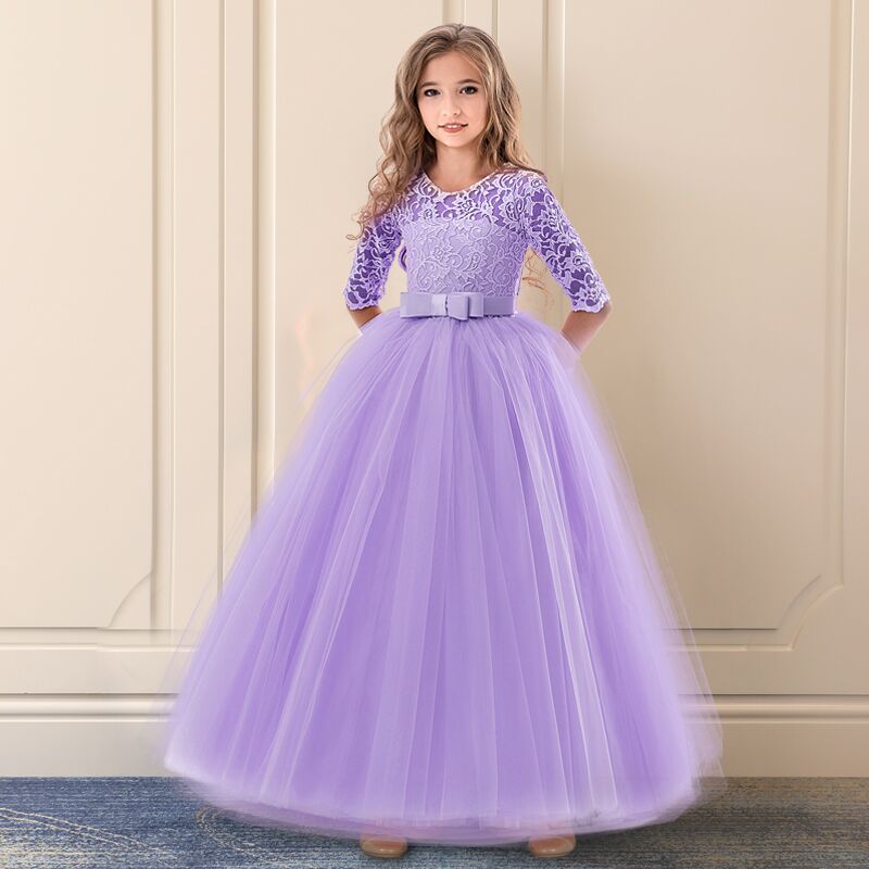 Vintage Flower Girl Princess Dress For Weddings Summer Kid Formal Bow Long