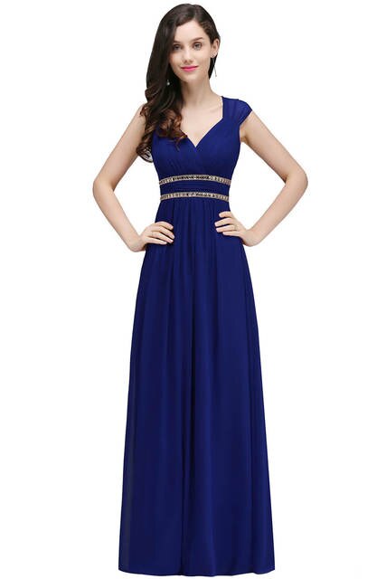 Homecoming Dresses: Long Chiffon Prom Dresses V-Neck Sleeveless Crystal