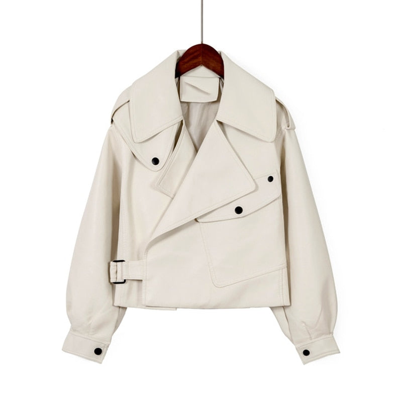 Autumn Women Faux Leather Jacket Pu Motorcycle Biker Red Coat