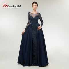 Luxury Mermaid Evening Night Dress for Women Muslim O Neck Long Sleeves