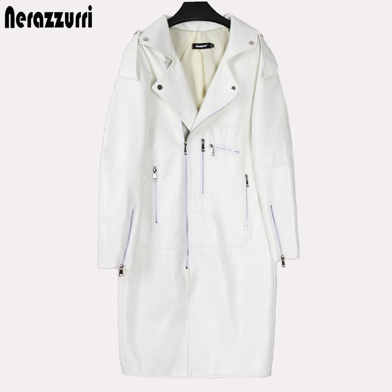 Autumn Oversized Black Long Womens Leather Jacket