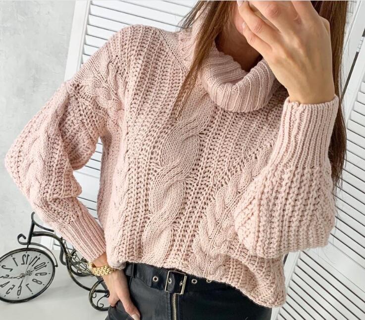 Winter Women Turtleneck Sweater Loose Oversized Elegant Warm Knitted