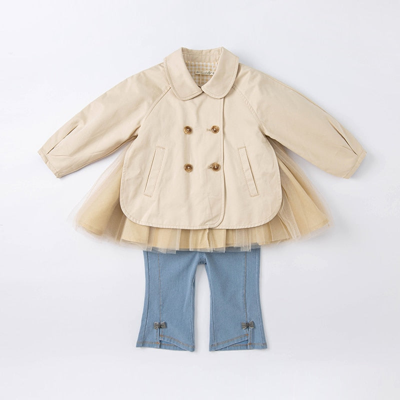Spring Baby Girls Fashion Solid Pockets Mesh Coat Cute