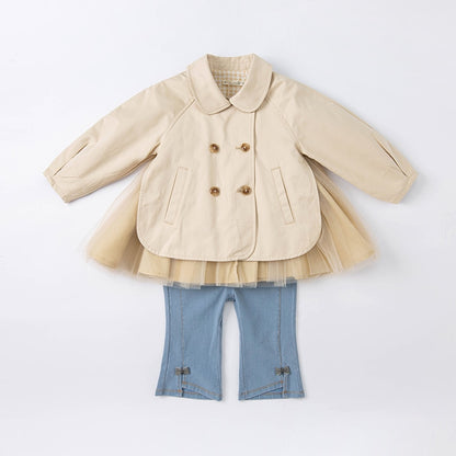 Spring Baby Girls Fashion Solid Pockets Mesh Coat Cute