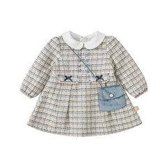 dave bella spring baby girls fashion plaid dress with a small bag party dress